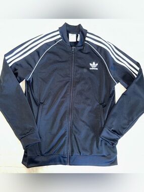 Adidas Trefoil Prime-blue Youth Size Large Black White 3-Stripes Track Jacket